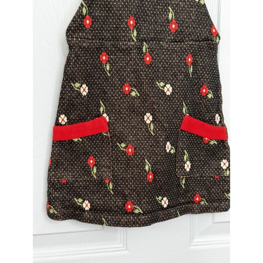 Vintage Girls Petit Louie Floral Pinafore Dress 2-4 Black Red Jumper